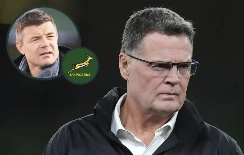 Главный тренер Springboks Расси Эрасмус и вставка с легендой Ирландии Брайаном О’Дрисколлом.